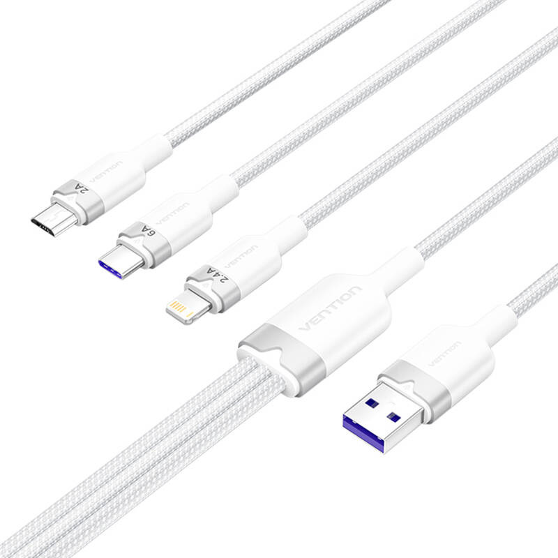 USB 2.0 A-3-in-1 6A kábel Vention CTRWG 1.5M (fehér) USB 2.0 A-3-in-1 6A kábel Vention CTRWG 1.5M (fehér)