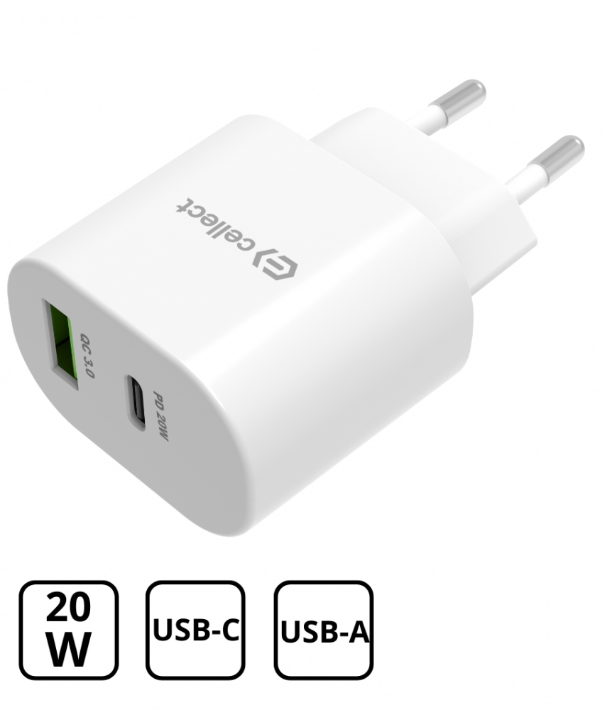Hálózati gyorstöltő adapter 20W, Fehér