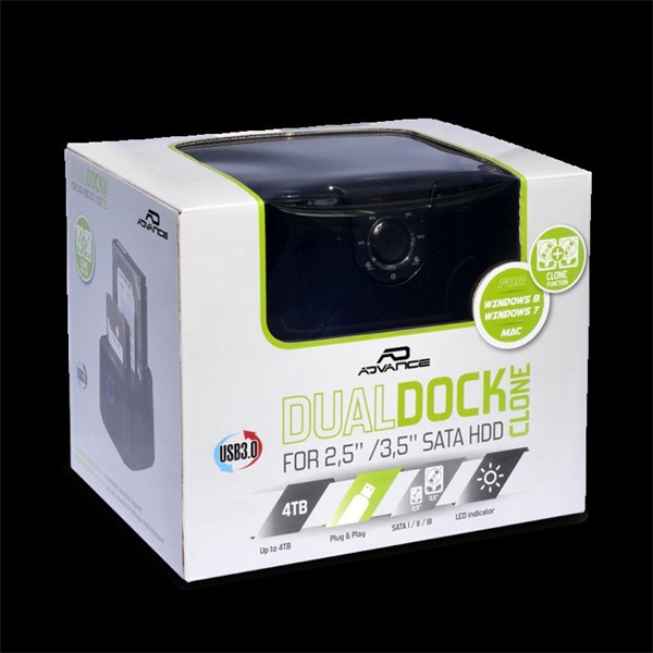 Advance  DUALDOCK CLONE 2.5" / 3.5" HDD/SSD Dokkoló Fekete 