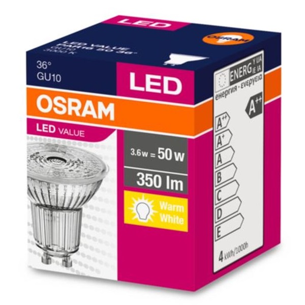 Osram Value PAR16 üveg ház/4,3W/350lm/3000K/GU10/230V LED spot izzó Osram Value PAR16 üveg ház/4,3W/350lm/3000K/GU10/230V LED spot izzó