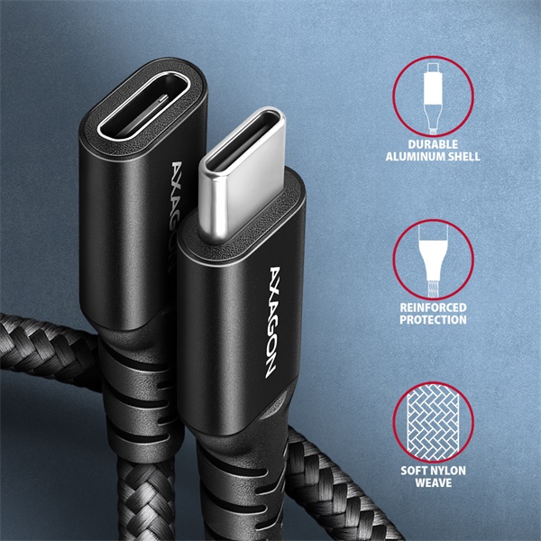 Axagon BUCM32-CF10AB 1m USB C fekete hosszabbító kábel Axagon BUCM32-CF10AB 1m USB C fekete hosszabbító kábel