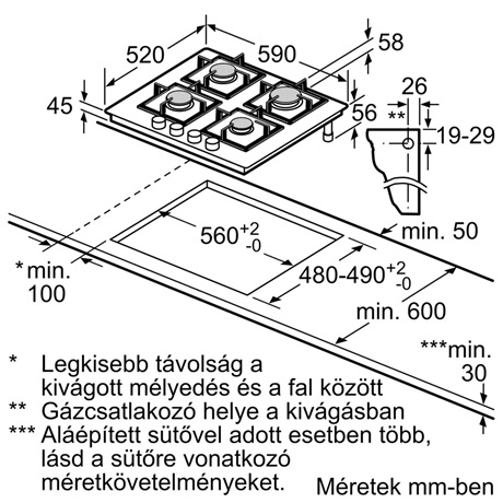 Bosch PRP6A6H40 Beépíthető gázfőzőlap, 4 zónás, Fekete