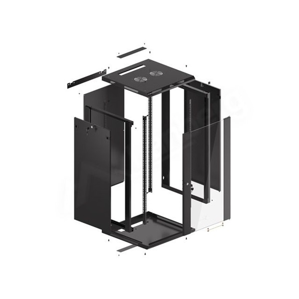 Lanberg WF01-6622-10B 19" 22U SZÉL:600 MÉLY:600 MAG:1085 lapraszerelt üvegajtós fekete fali rack szekrény