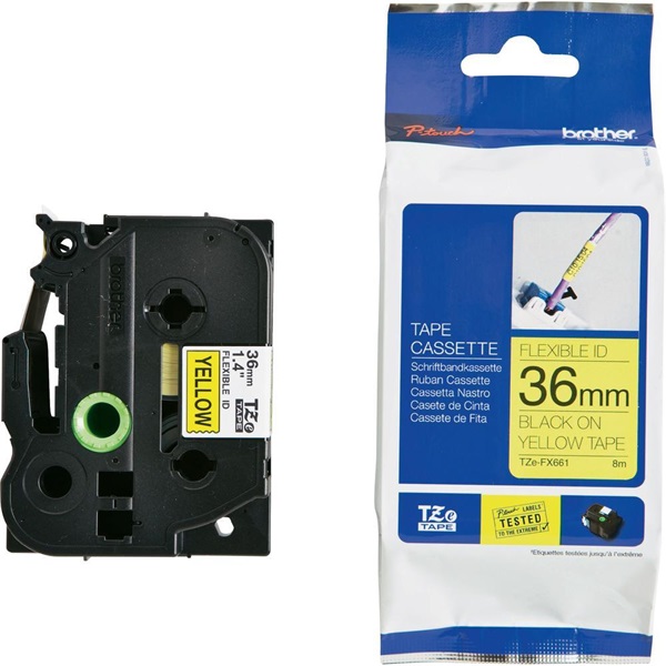 Brother TZE-FX661 laminált Flexi P-touch szalag (36mm) Black on Yellow - 8m