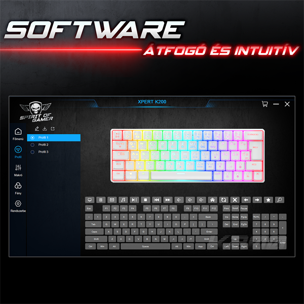Spirit of Gamer  XPERT K200 White   TKL  SOG red RGB LED USB Billentyűzet Mechanikus Fehér HU