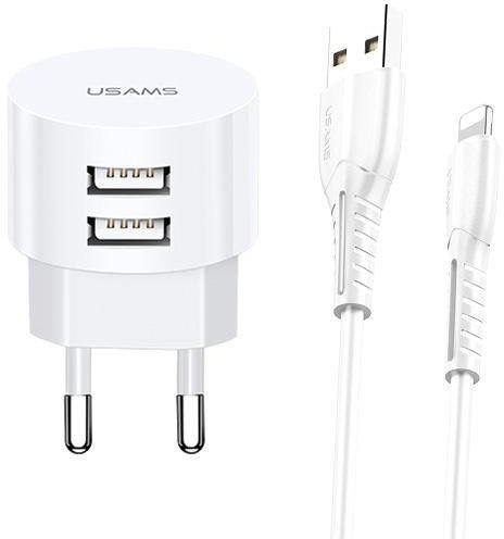Usams XTXLOGT1804 hálózati töltő 100cm-es Lightning kábellel fehér Usams XTXLOGT1804 hálózati töltő 100cm-es Lightning kábellel fehér