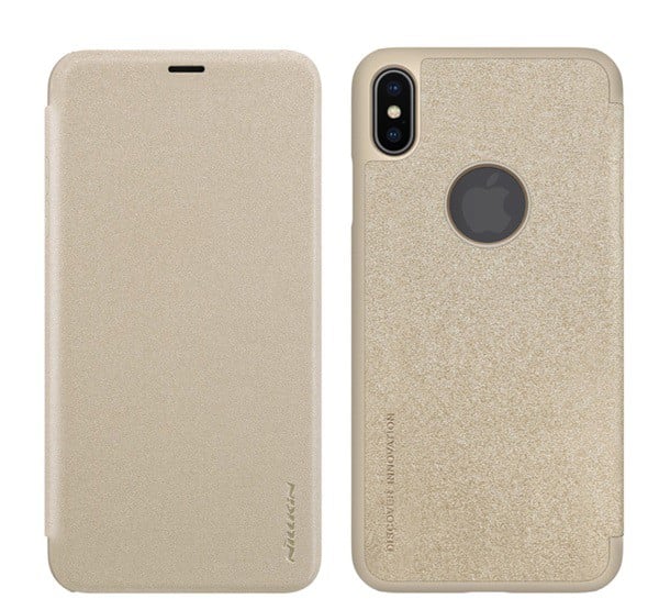 NILLKIN SPARKLE műanyag telefonvédő (bőr hatású FLIP, oldalra nyíló, logo kivágás) ARANY [Apple iPhone XS Max 6.5]