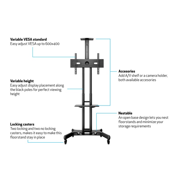 MULTIBRACKETS  M Public Floorstand Basic 150 incl shelf&camera holder  32-60"  max.VESA:600x400 mm Gurulós padlóállvány