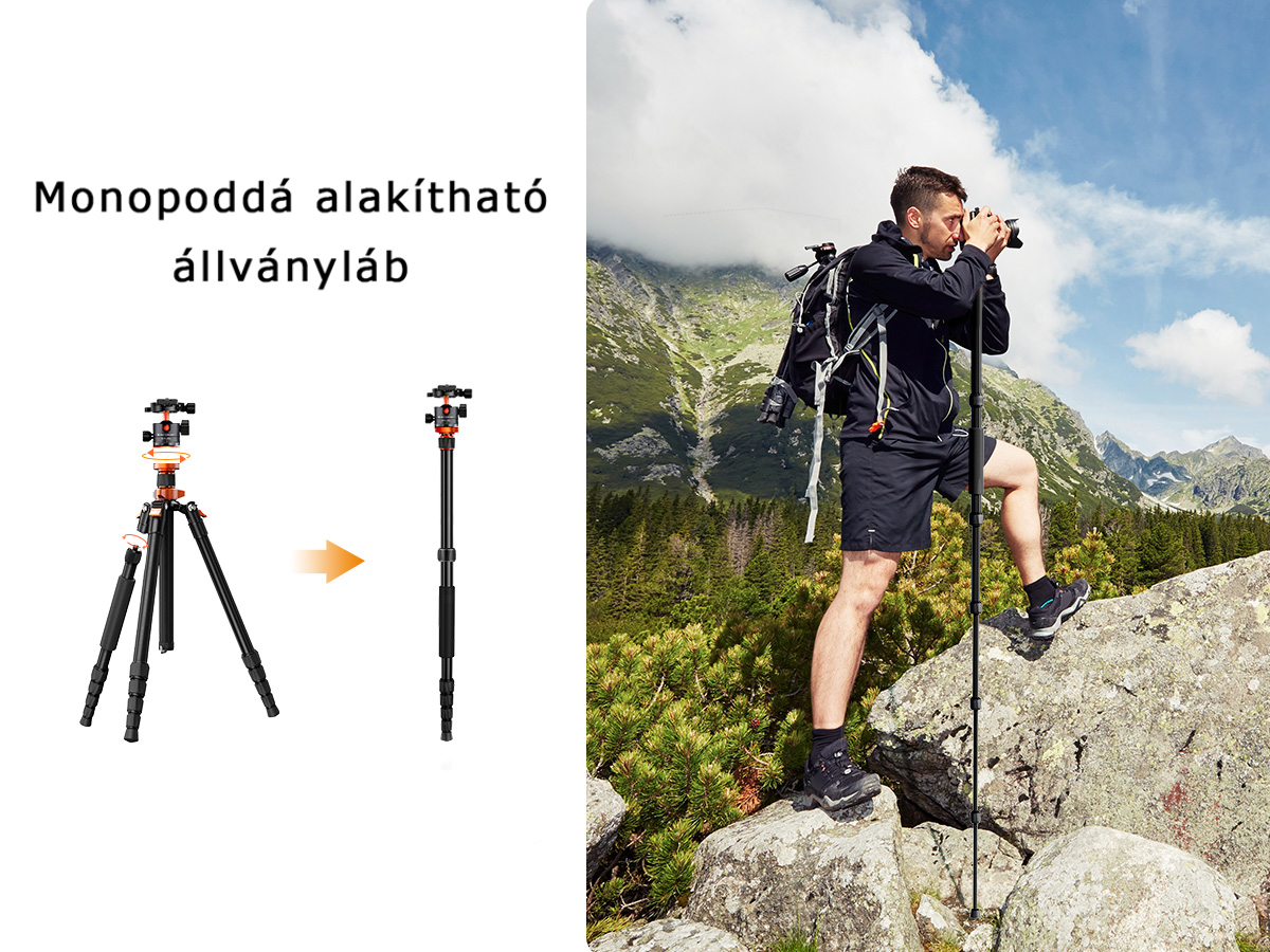 K&F Concept K255A4+BH-28L állvány + monopod, fekete-narancssárga V2