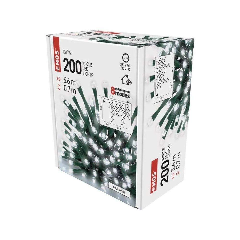 EMOS LED karácsonyi jégcsapok 3.6m IP44 programokkal hidegfehér (D4CC01)