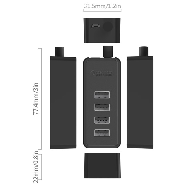 Orico  W5P-U2-030-BK/75/ 4 port USB2.0 Hub Fekete 