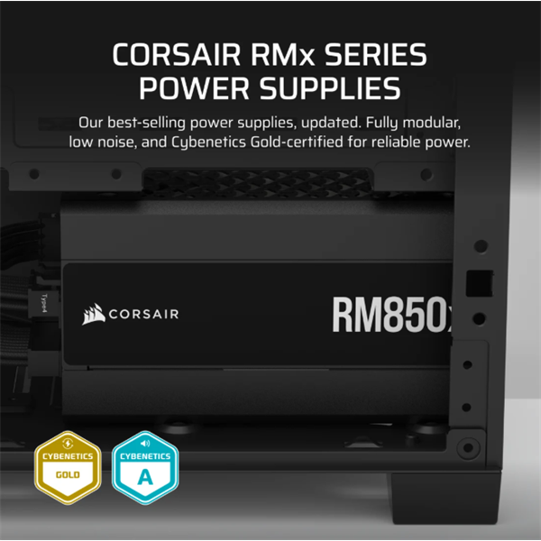 CORSAIR Moduláris RM850x 850W ATX 3.1 PCIe 5.1 14cm Cybenetics Gold Tápegység 