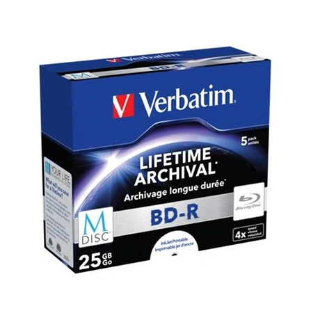 VERBATIM archiváló nyomtatható  M-DISC 25GB  4x, 1 db normál tok  BD-R BluRay lemez