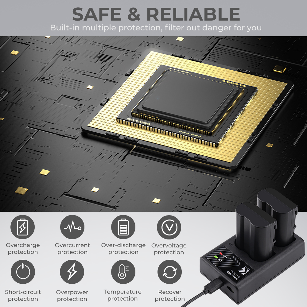 K&F Concept hordozható dupla USB-C akkumulátor MH-25 töltő + 2db EN-EL15 akkumulátor 2100mAh