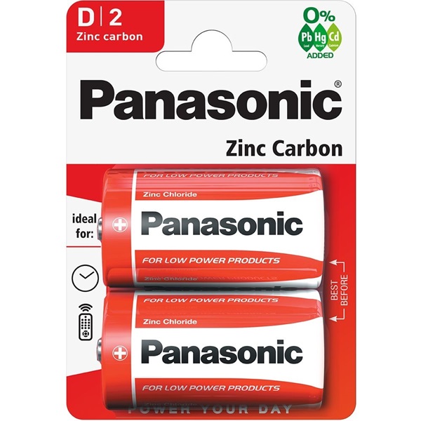 Panasonic RedZinc R20RZ/2BP D/góliát cink-mangán tartós elem 2 db/csomag Panasonic RedZinc R20RZ/2BP D/góliát cink-mangán tartós elem 2 db/csomag