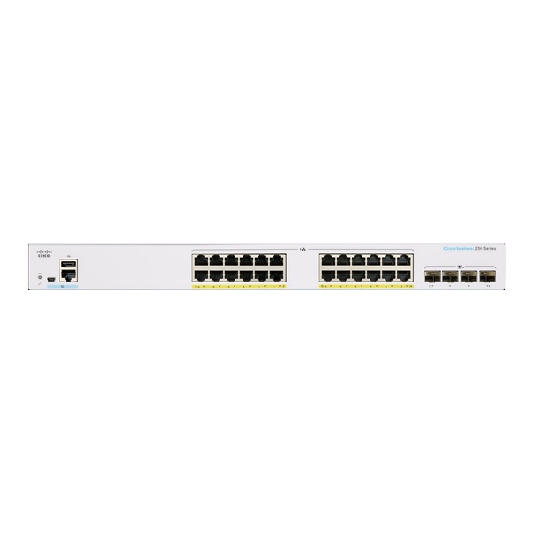 Cisco CBS250-24P-4X 24x GbE PoE+ LAN 4x SFP+ port L2 menedzselhető PoE+ switch
