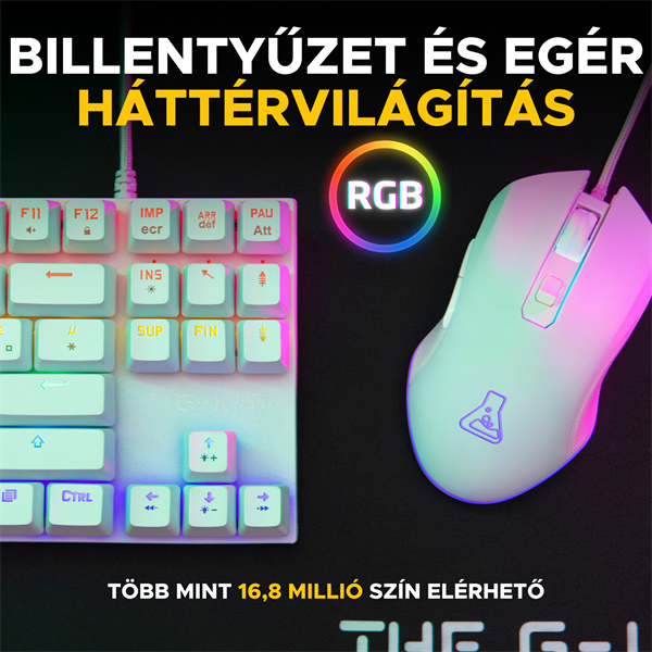 The G-Lab Gaming kit - 2 in 1 COMBO HYDROGEN W/HU  TKL billentyűzet egér 6200 DPI  RGB USB-A Fehér HU