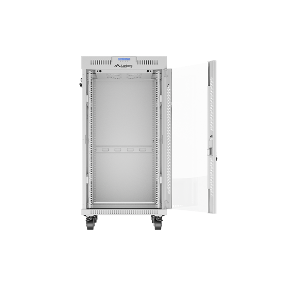 Lanberg 19" szabadon álló rack szekrény 22U/600X800 üvegajtó, lapraszerelt, LCD kijelző, szürke V2