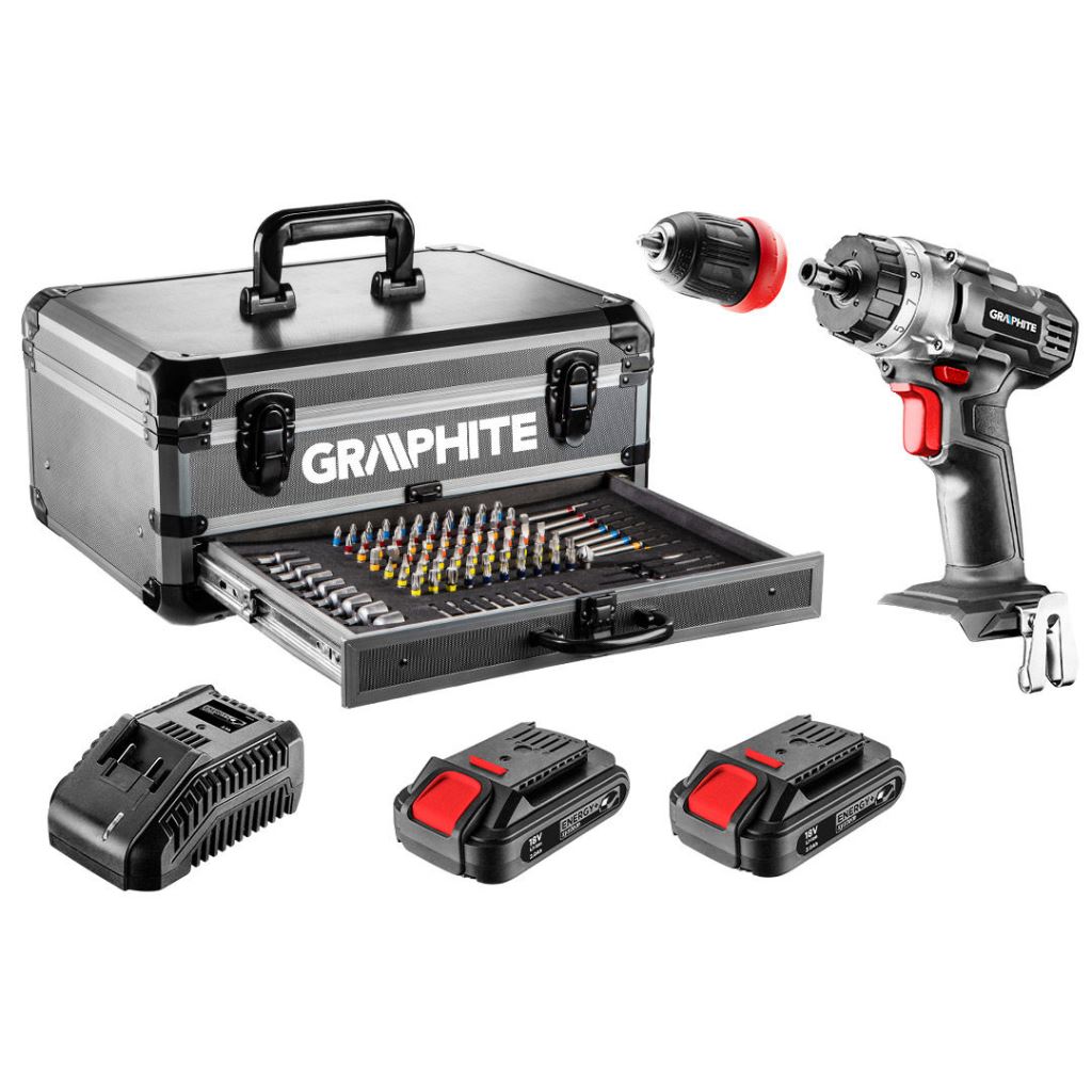 Graphite 58G022-PS15 akkus fúró Energy+ 2db 18V/2Ah akku+töltő + 109 kiegészítő