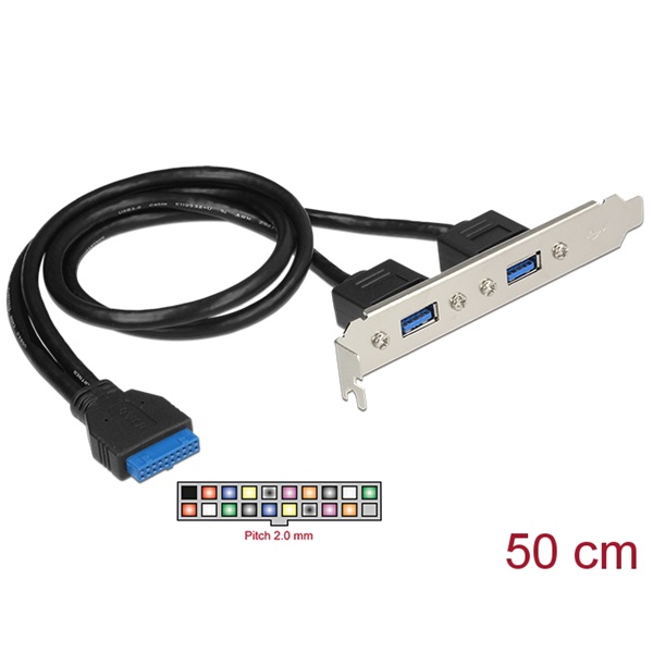 DELOCK Hátlapi kivezetés 1x 19 pin USB 3.0 pin header female belső > 2x USB 3.0 Type-A female külső
