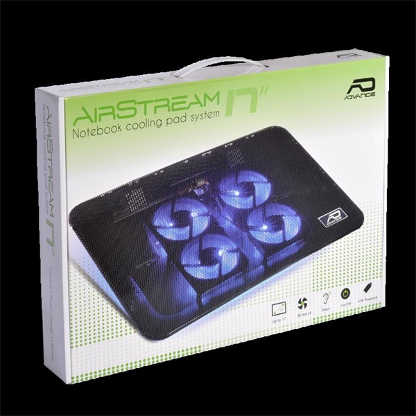 Advance   AIRSTREAM 17    17"-ig  4x80mm, 1500rpm, 1xUSB2.0 Notebook Hűtőpad Fekete