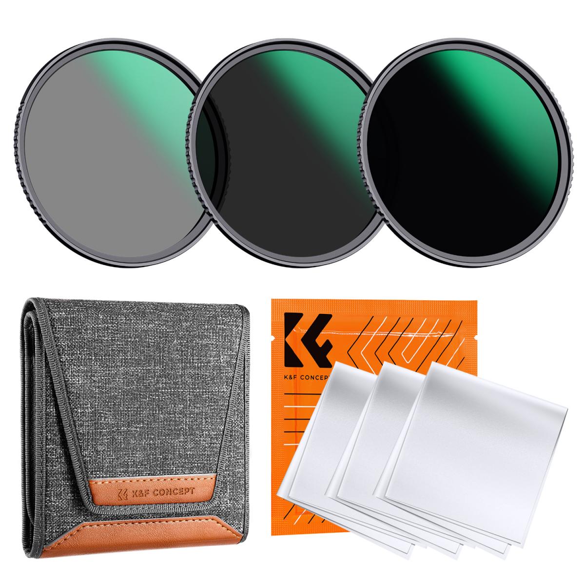 K&F Concept Professzionális ND szűrő szett 72mm (ND8+ND64+ND1000) + szűrőtartó tok + 3db törlőkendő