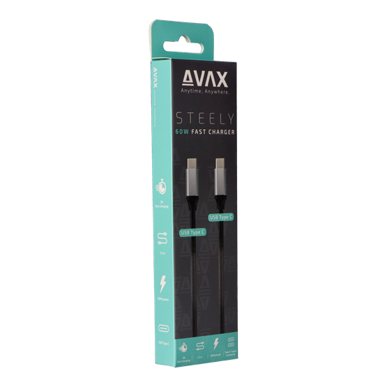  AVAX CB302G STEELY Type C-Type C 60W  1,5m 3A gyorstöltő  kábel  acélszürke