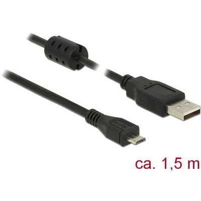 Delock USB 2.0 Csatlakozókábel [1x USB 2.0 dugó, A típus - 1x USB 2.0 dugó, mikro B típus] 1.50 m Fekete Ferritmaggal