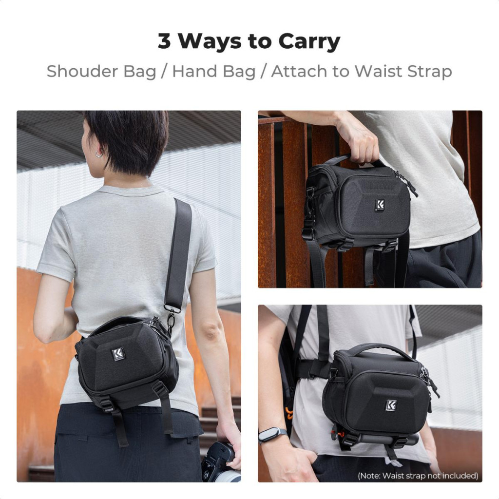 K&F Concept Travel Shoulder Bag oldaltáska  2,5L  S  kemény előlapi védőborítás Fekete