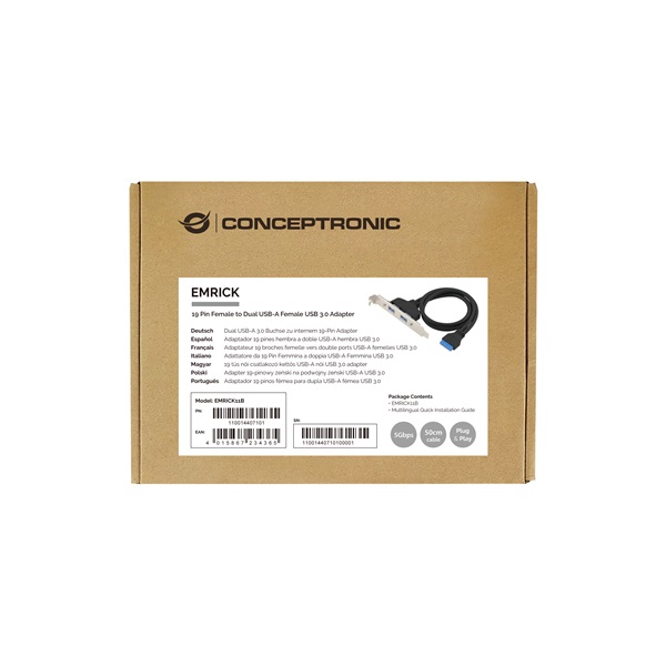 Conceptronic EMRICK11B 19pin USB to 2xUSB-A 3.2 Bővítőkártya   
