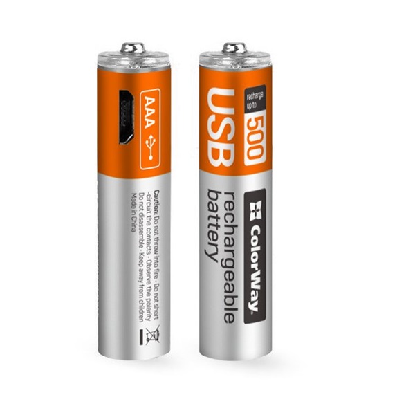 COLORWAY CW-UBAAA-01 Rechargeable Battery micro USB 400 mAh 1.5V (2pcs.)AAA újratölthető elem COLORWAY CW-UBAAA-01 Rechargeable Battery micro USB 400 mAh 1.5V (2pcs.)AAA újratölthető elem