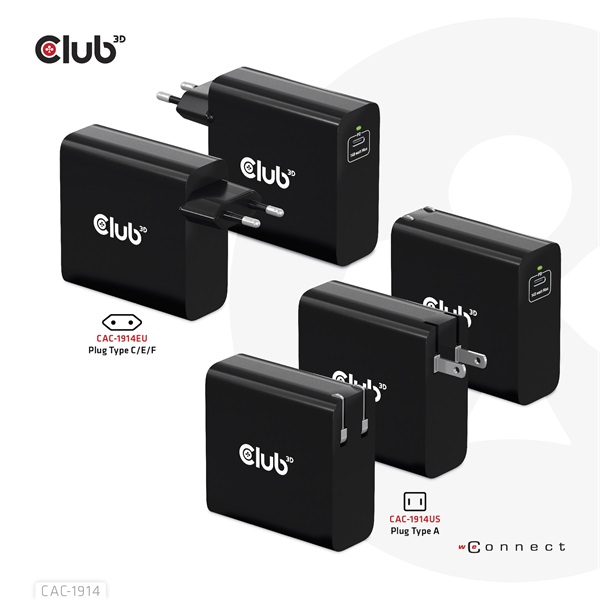 Club 3D   CAC-1914EU 140W GaN USB-C  PD 3.1 Hálózati Töltő
