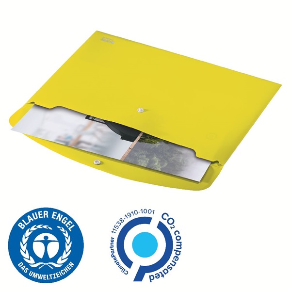 Irattartó tasak, A4, PP, patentos, LEITZ "Recycle", sárga