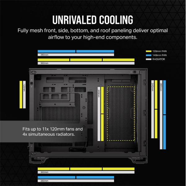 CORSAIR 2500D Airflow Tempered Glass Mid-Tower számítógépház fekete