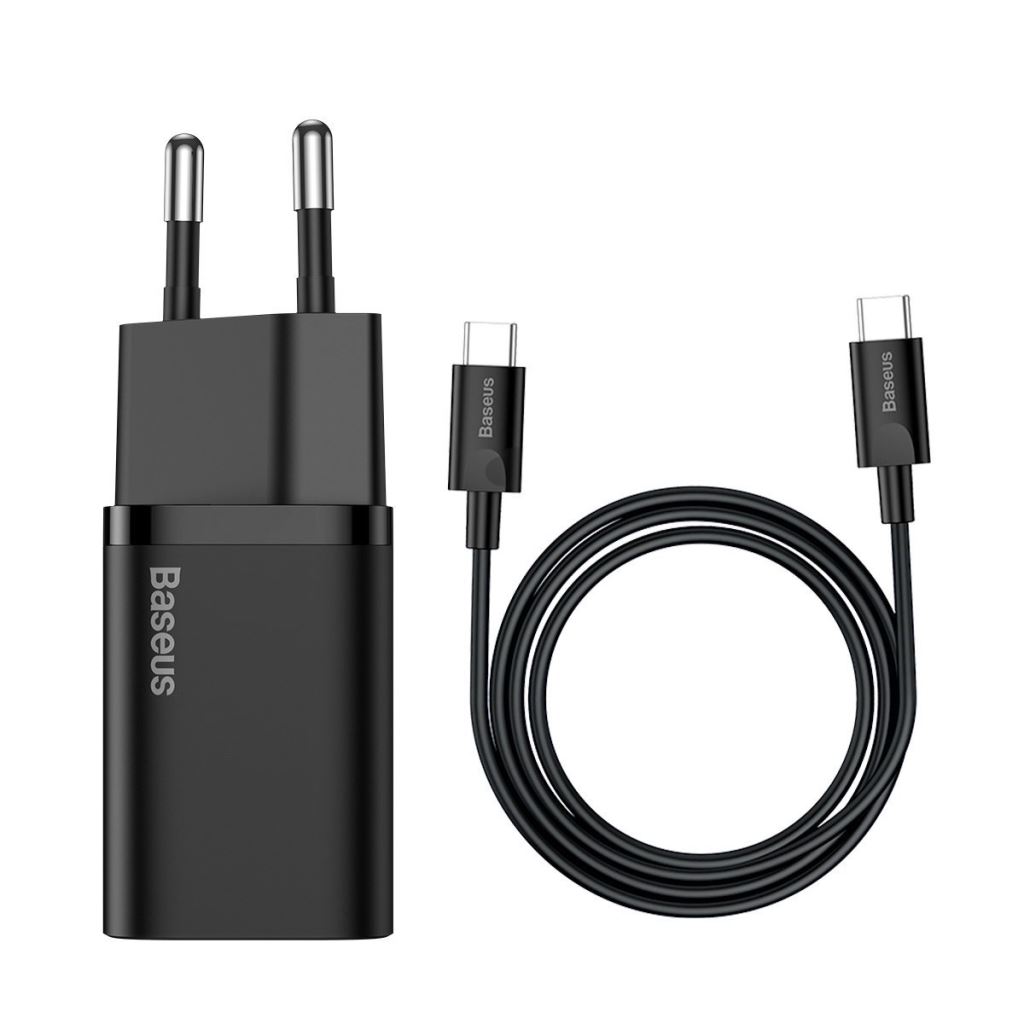Baseus Super Si 1C 25W gyorstöltő adapter, USB-C-USB-C kábellel, 1m, fekete (TZCCSUP-L01) Baseus Super Si 1C 25W gyorstöltő adapter, USB-C-USB-C kábellel, 1m, fekete (TZCCSUP-L01)
