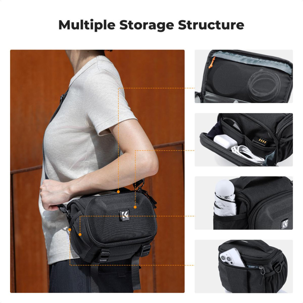 K&F Concept Travel Shoulder Bag oldaltáska  2,5L  S  kemény előlapi védőborítás Fekete
