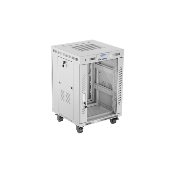 Lanberg 19" szabadon álló rack szekrény 15U/600X600 üvegajtó, lapraszerelt, LCD kijelző, szürke V2