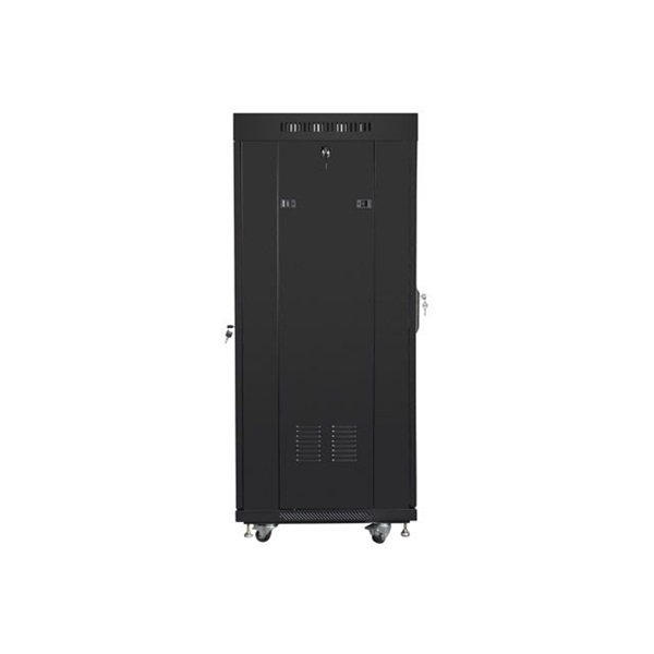 Lanberg FF01-6627-12BL 19" 27U SZÉL:600 MÉLY:600 MAG:1431 lapraszerelt üvegajtós fekete rack szekrény