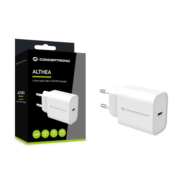 Conceptronic ALTHEA10W USB-C 25W telefon töltő adapter Fehér Conceptronic ALTHEA10W USB-C 25W telefon töltő adapter Fehér