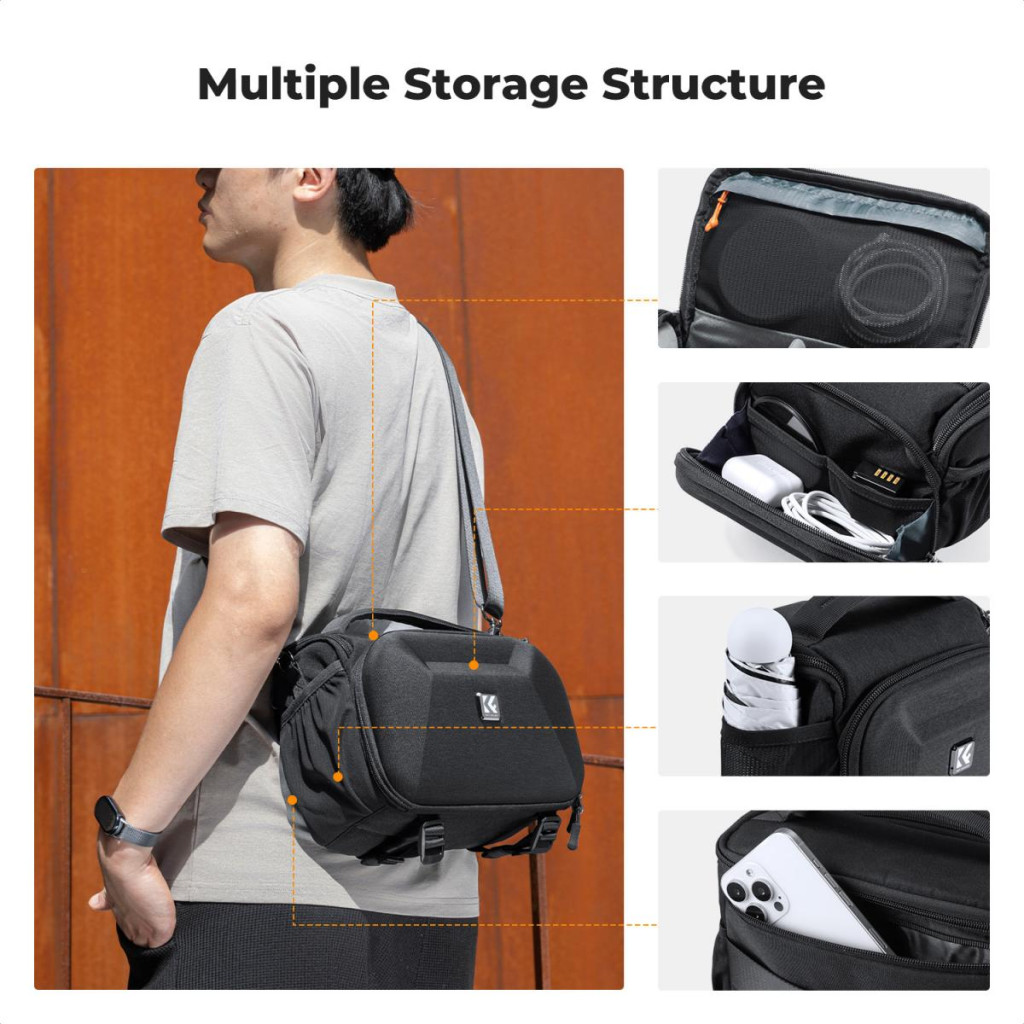 K&F Concept Travel Shoulder Bag oldaltáska 5L  M  kemény előlapi védőborítás Fekete