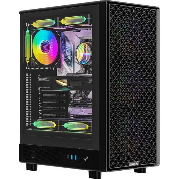 Formula Számítógépház - Mana Dynamic Black (fekete, ablakos, 4x12cm venti, ATX, 2xUSB3.0, 1xType-C) (MANA DYNAMIC BLACK AR)