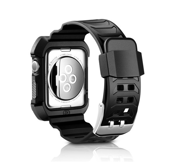 Szilikon keret (szilikon szíj, ütésálló) FEKETE [Apple Watch Series 1 42mm]