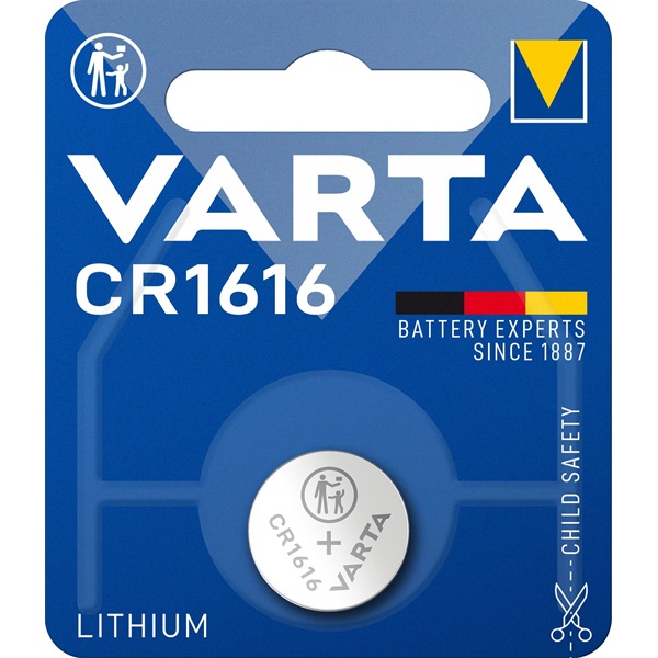 CR1616 lítium gombelem, 3 V, 55 mA, Varta BR1616, DL1616, ECR1616, KCR1616, KL1616, KECR1616, LM1616