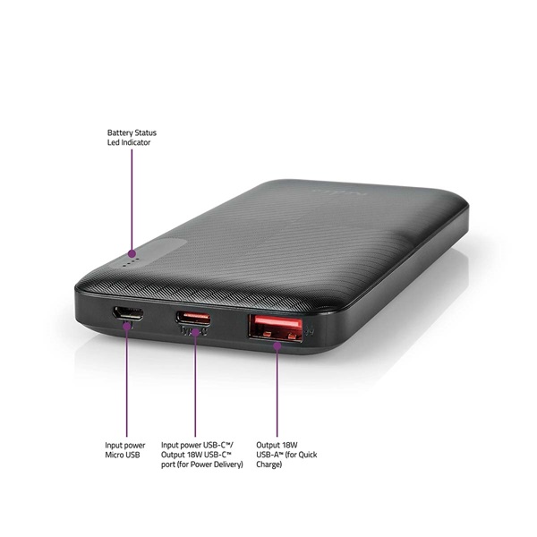 Nedis UPBKPD10000BK hordozható külső akkumulátor 10000mAh powerbank