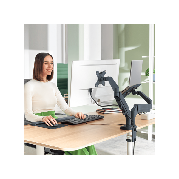 LEITZ Ergo Dual helytakarékos monitor- és laptopkar Sötétszürke