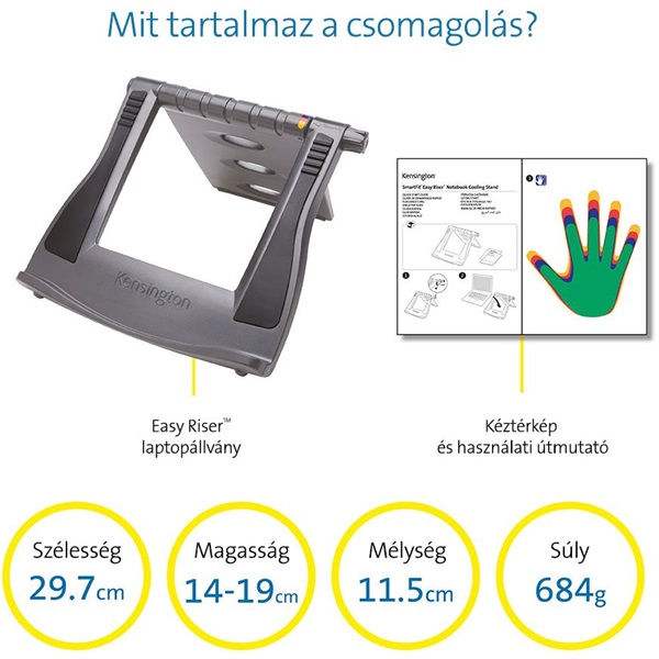 Kensington SmartFit Easy Riser állítható magasságú szürke notebook állvány