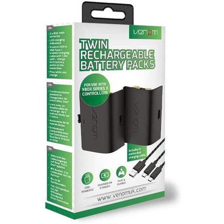 Venom VS2882 Xbox Series X & S 2db  akkumulátor + 3 m töltőkábel Fekete