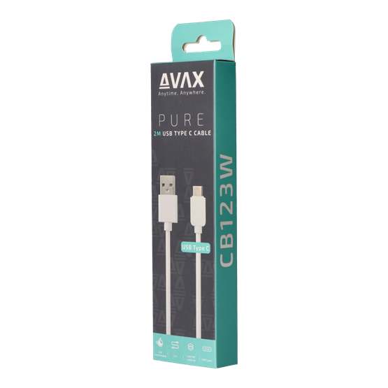  AVAX CB123W PURE USB A-Type C kábel 2.1A  2m fehér 