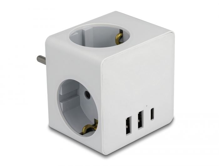 Delock 3-oldalú multi-csatlakozó kocka gyerekzárral és USB töltőfelülettel fehér (11496) Delock 3-oldalú multi-csatlakozó kocka gyerekzárral és USB töltőfelülettel fehér (11496)
