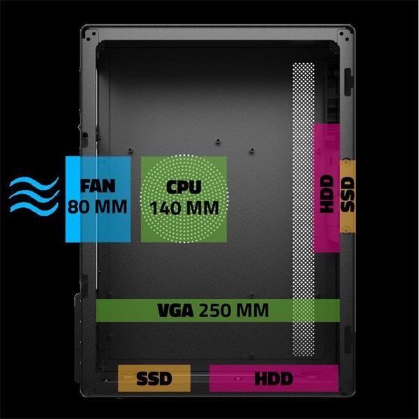 Advance OPTIMA Black MicroATX, USB2.0+USB3.0 Számítógépház  Fekete 